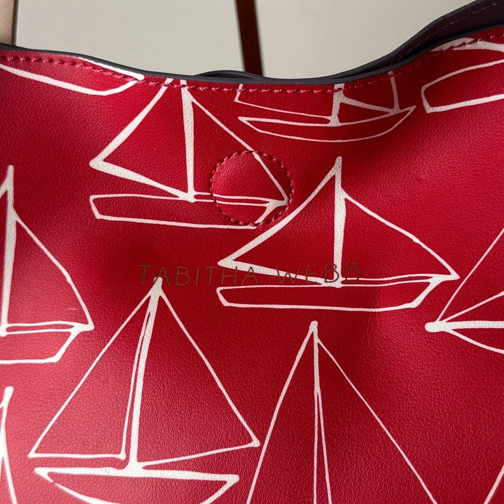 Tabitha Webb Nautical Tote Shoulder Bag‎ Red Sailboat Womens